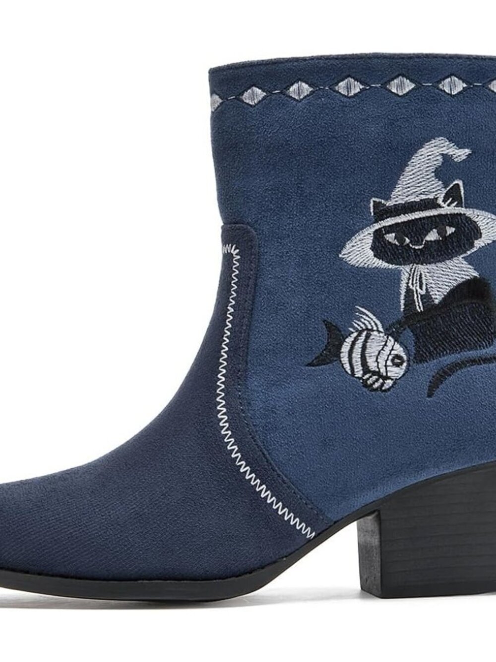 Women's Deep Blue Western Boots Cowgirl Low Chunky Heel Pointed Toe Mid - Picture 5 of 7